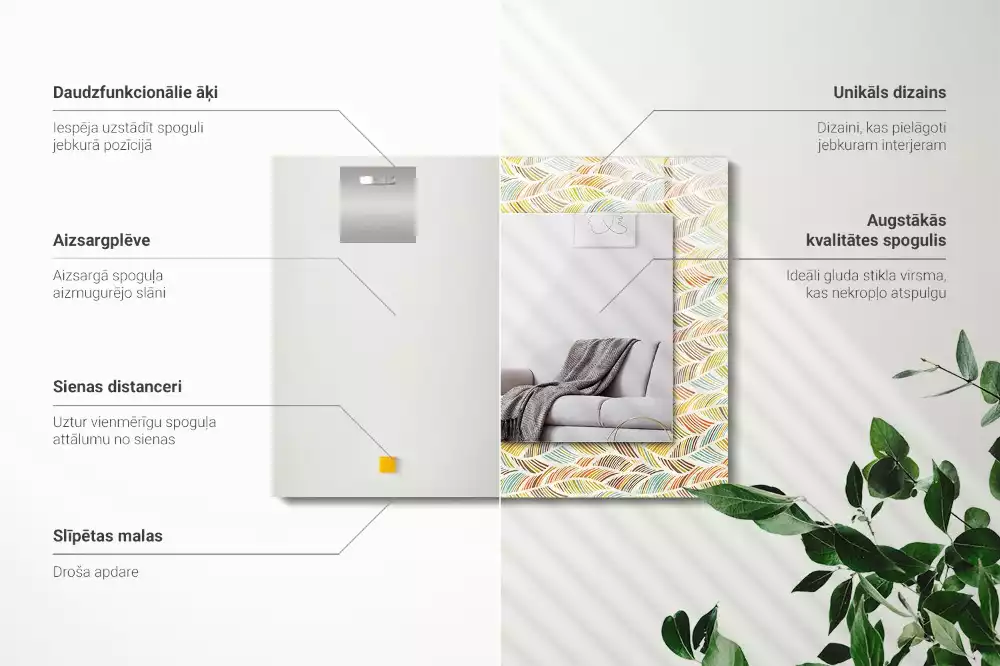 Miroir rectangulaire décoratif vagues colorées et feuilles