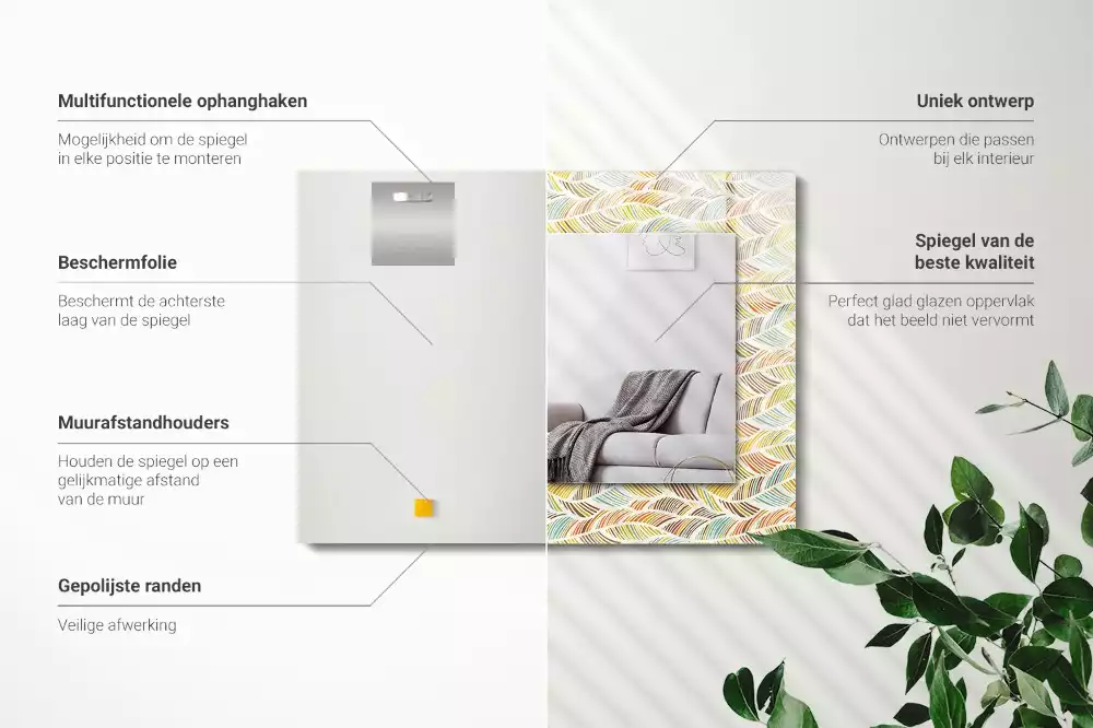 Miroir rectangulaire décoratif vagues colorées et feuilles