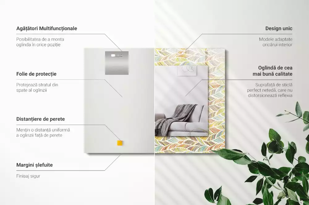 Miroir rectangulaire décoratif vagues colorées et feuilles