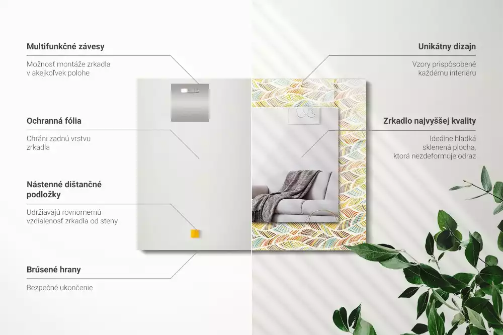 Miroir rectangulaire décoratif vagues colorées et feuilles