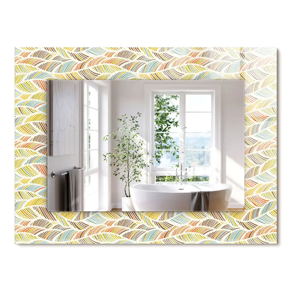Miroir rectangulaire décoratif vagues colorées et feuilles