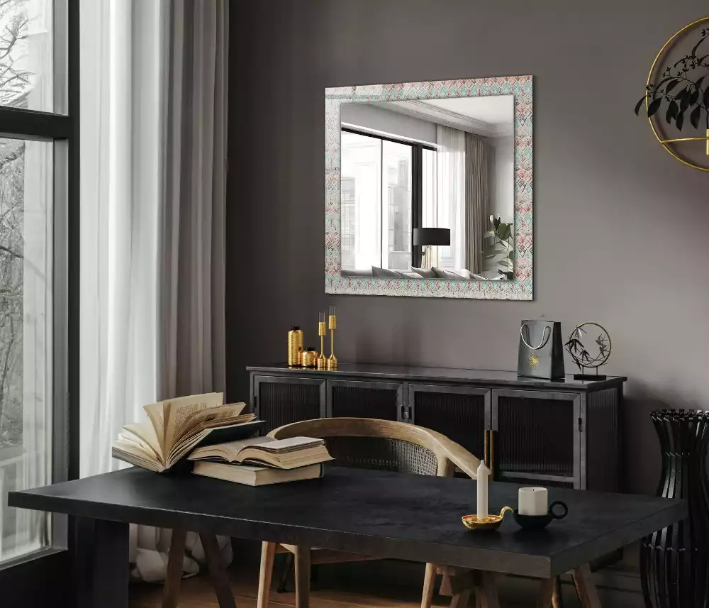 Miroir rectangulaire décoratif imprimé motif géométrique coloré