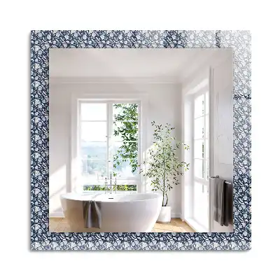 Miroir rectangulaire avec cadre imprimé motif floral bleu clair
