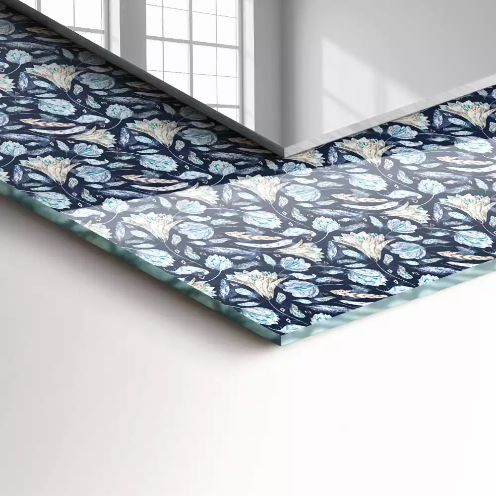 Miroir rectangulaire avec cadre imprimé motif floral bleu clair
