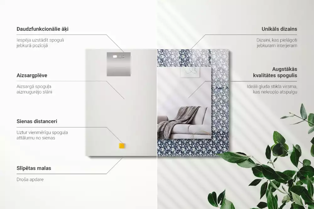 Miroir rectangulaire avec cadre imprimé motif floral bleu clair