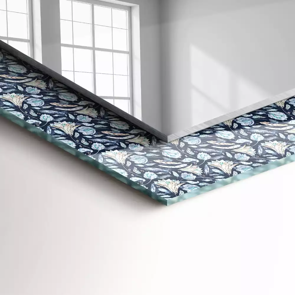 Miroir rectangulaire avec cadre imprimé motif floral bleu clair
