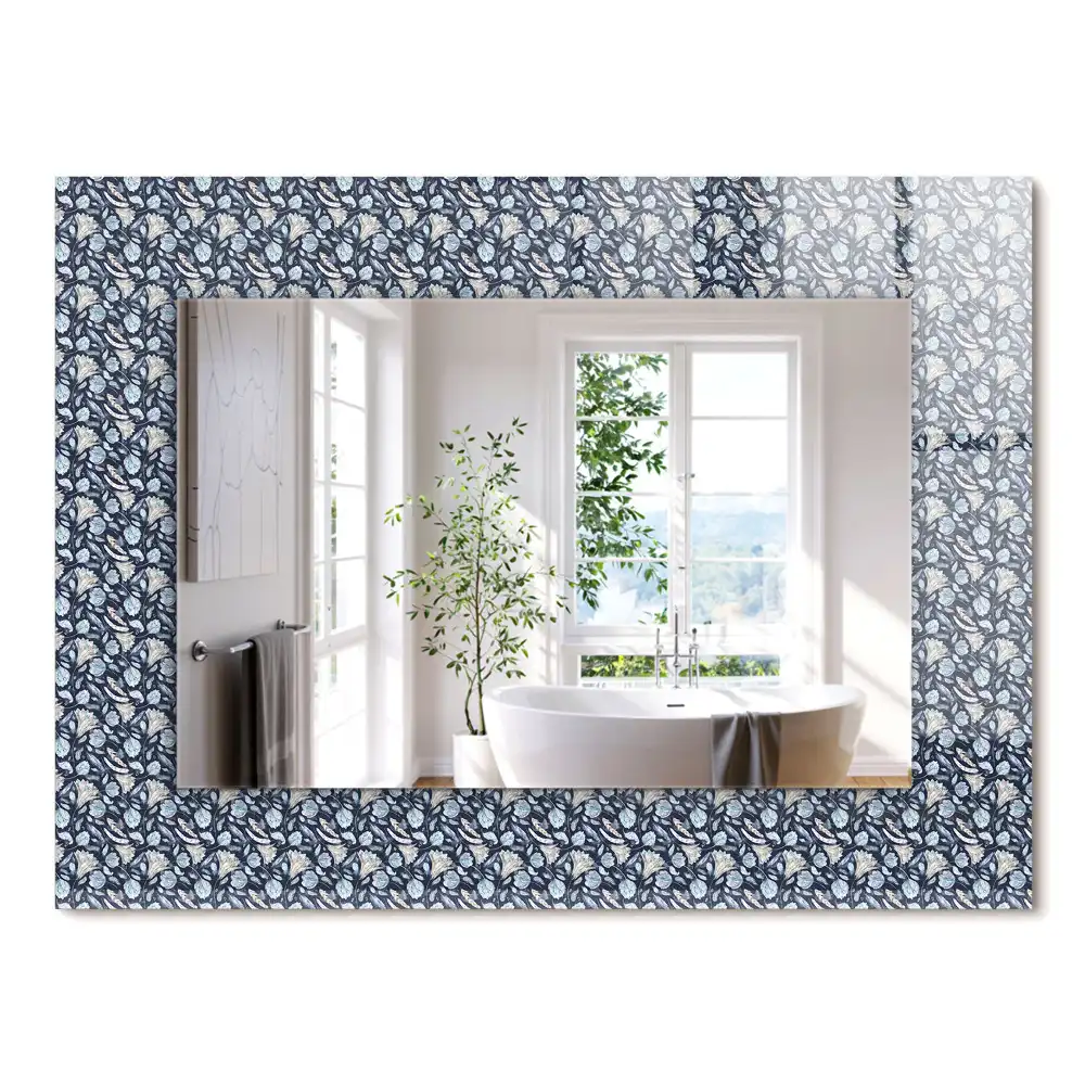 Miroir rectangulaire avec cadre imprimé motif floral bleu clair