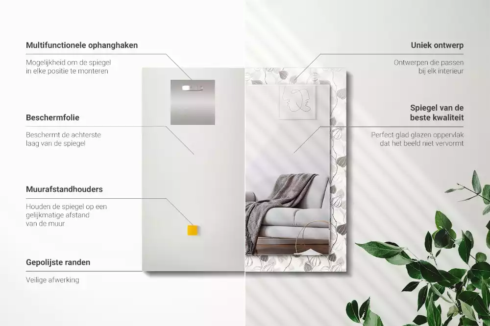 Miroir rectangulaire imprimé motif de feuilles