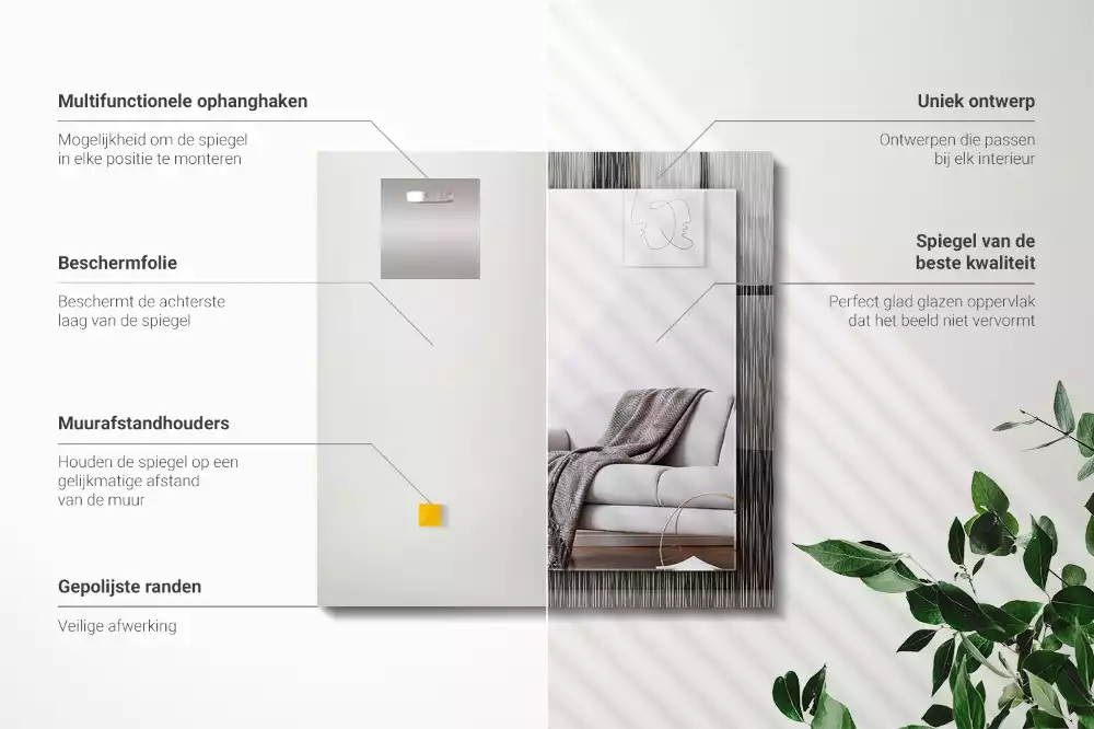 Miroir rectangulaire décoratif imprimé lignes modernes