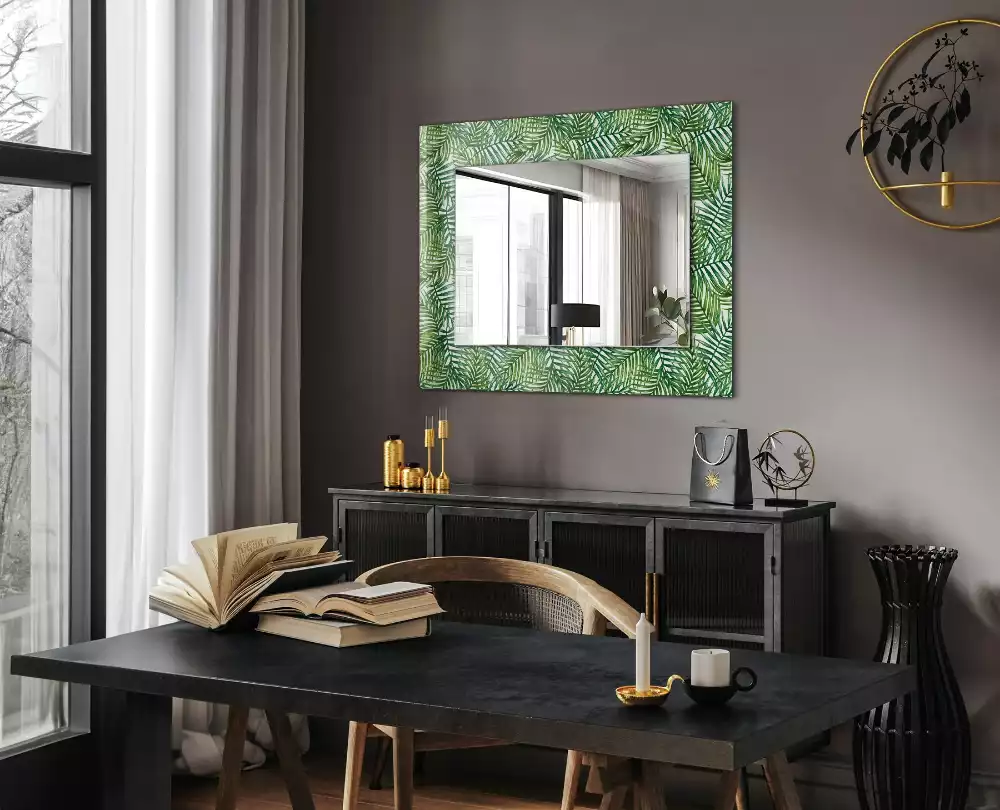 Miroir rectangulaire avec cadre imprimé feuilles de palmier vertes