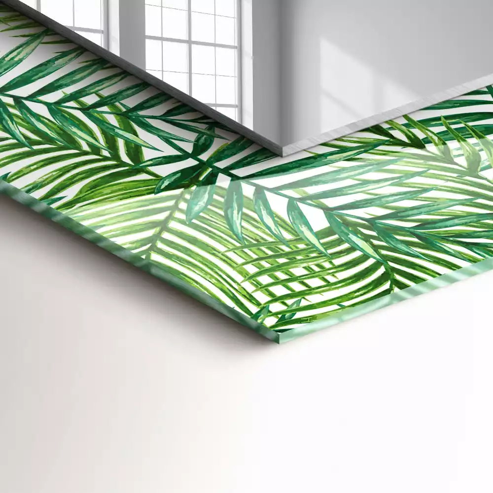 Miroir rectangulaire avec cadre imprimé feuilles de palmier vertes