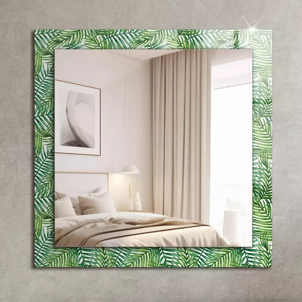 Miroir rectangulaire avec cadre imprimé feuilles de palmier vertes