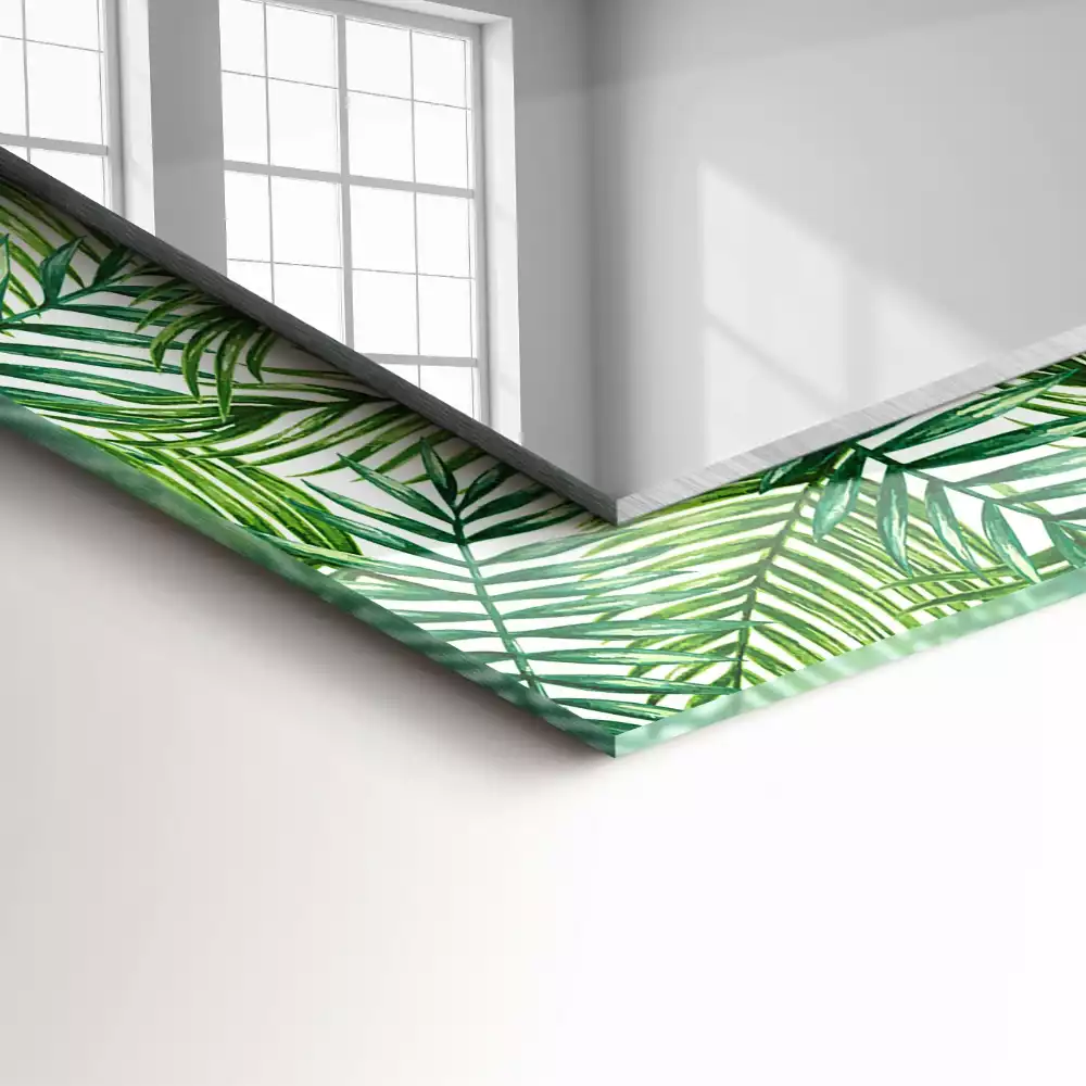 Miroir rectangulaire avec cadre imprimé feuilles de palmier vertes