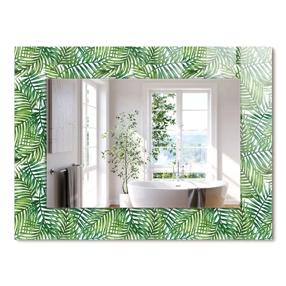 Miroir rectangulaire avec cadre imprimé feuilles de palmier vertes