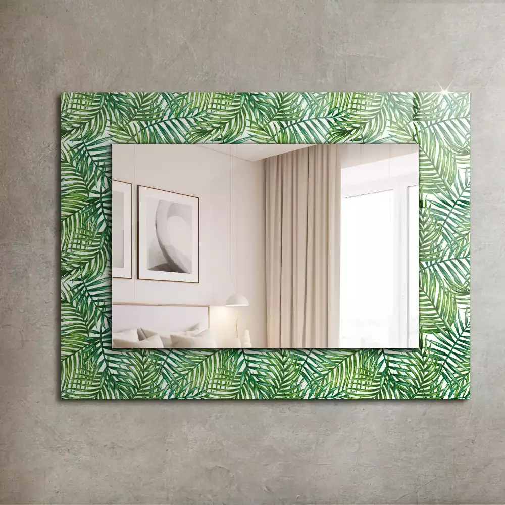 Miroir rectangulaire avec cadre imprimé feuilles de palmier vertes