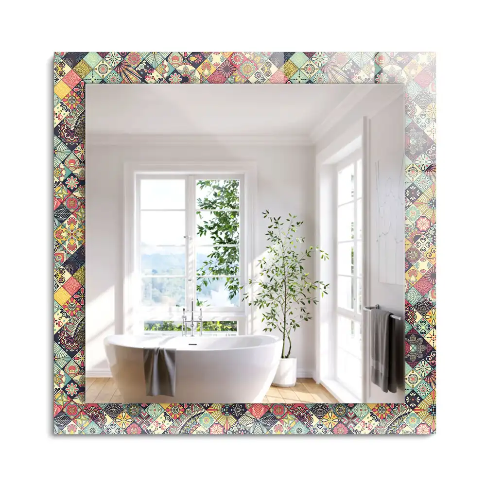 Miroir rectangulaire à cadre imprimé motifs patchwork colorés