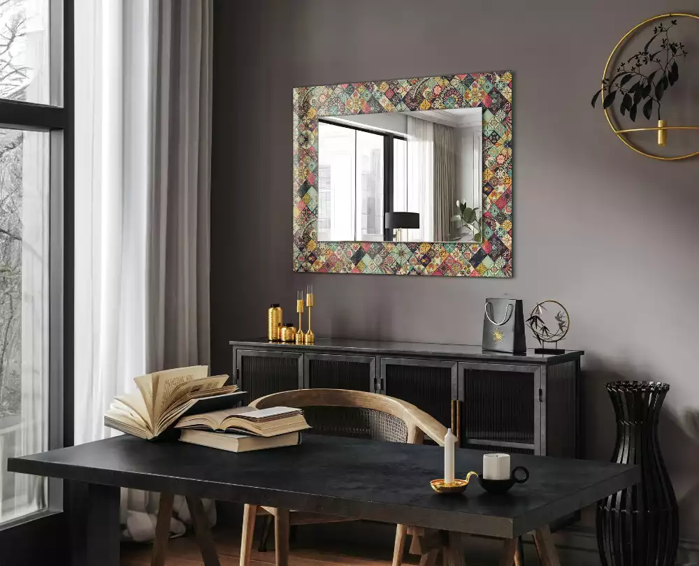 Miroir rectangulaire à cadre imprimé motifs patchwork colorés