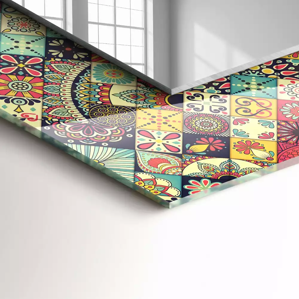 Miroir rectangulaire à cadre imprimé motifs patchwork colorés