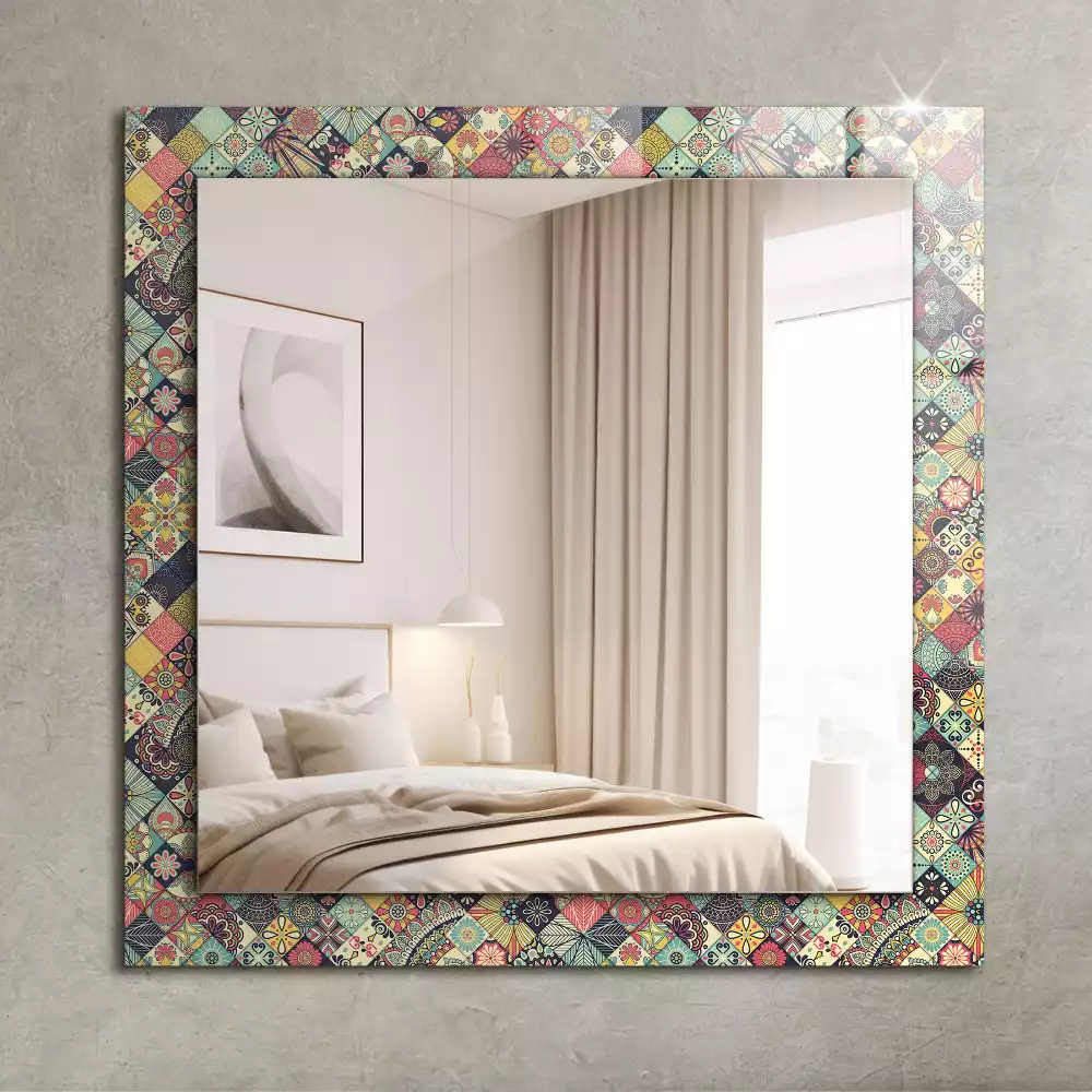 Miroir rectangulaire à cadre imprimé motifs patchwork colorés