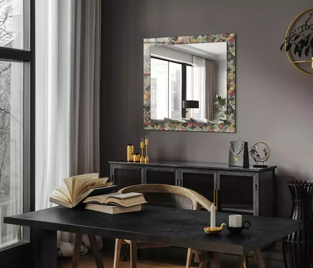 Miroir rectangulaire à cadre imprimé motifs patchwork colorés