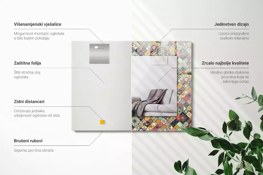 Miroir rectangulaire à cadre imprimé motifs patchwork colorés