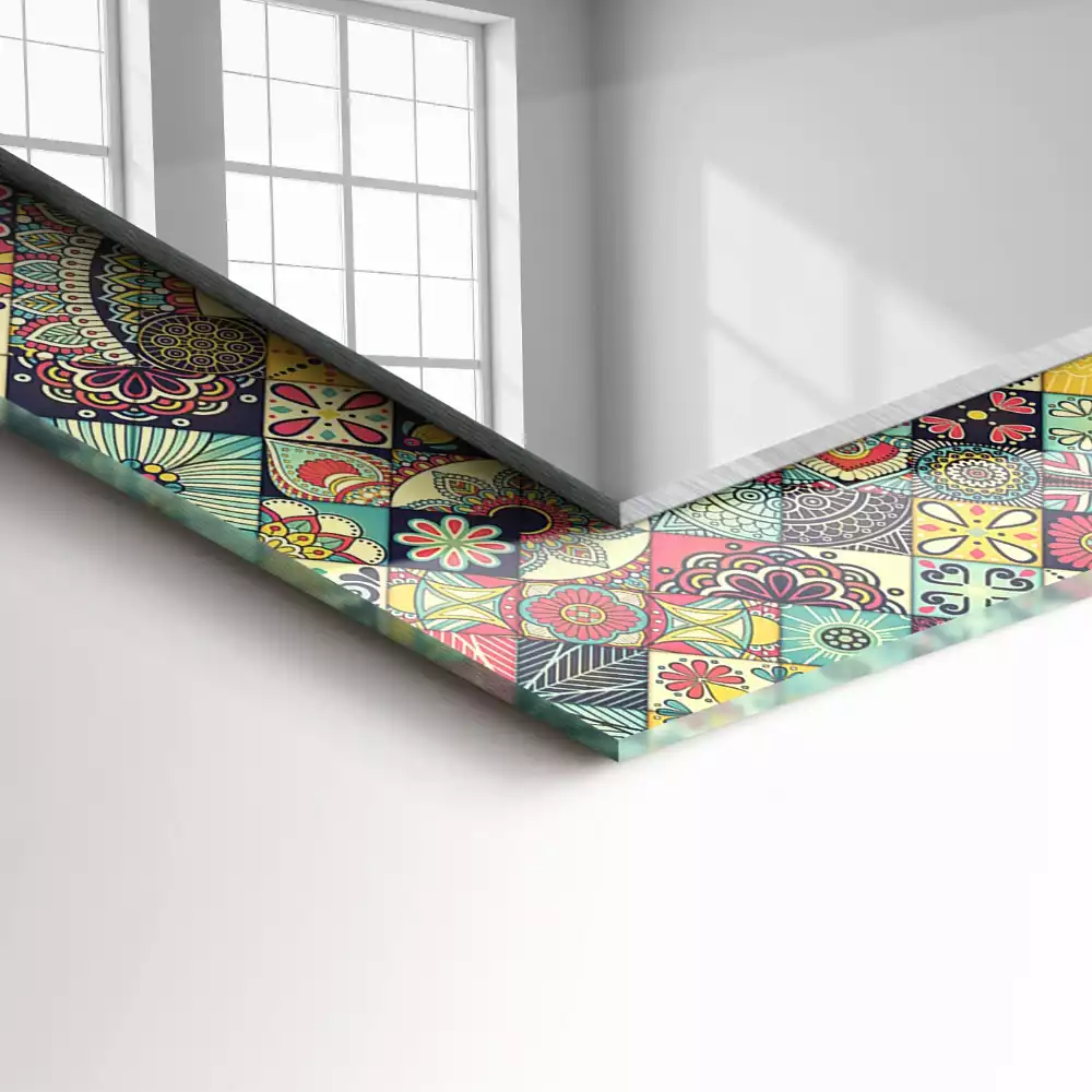 Miroir rectangulaire à cadre imprimé motifs patchwork colorés