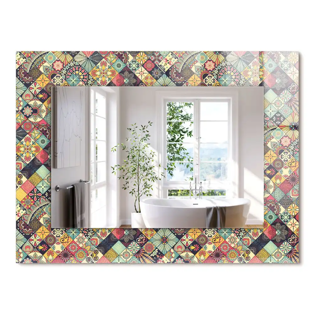 Miroir rectangulaire à cadre imprimé motifs patchwork colorés