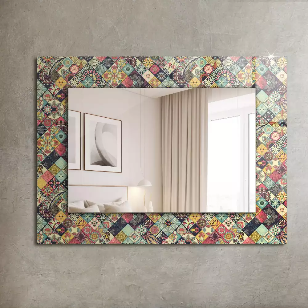 Miroir rectangulaire à cadre imprimé motifs patchwork colorés