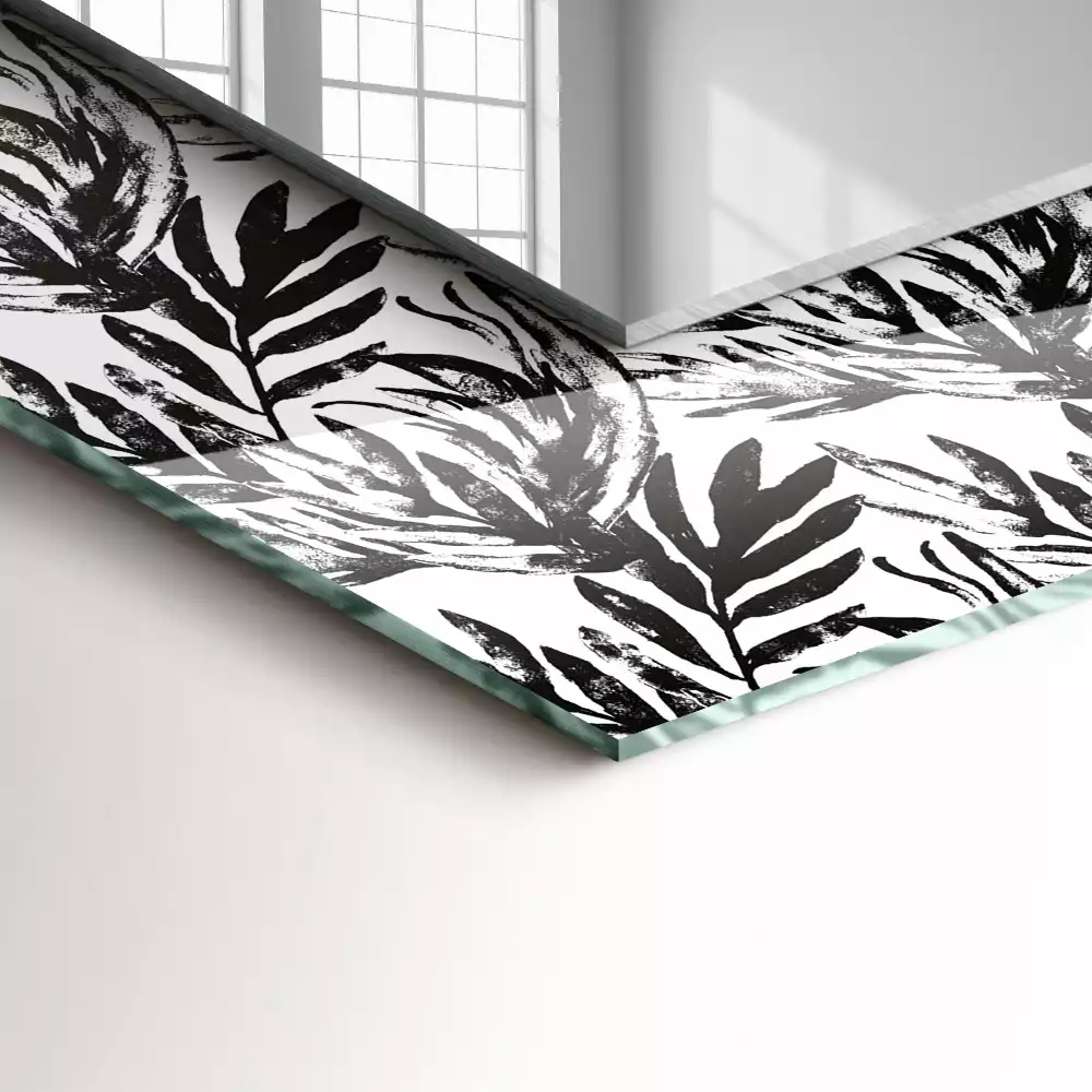 Miroir rectangulaire décoratif feuilles en noir et blanc