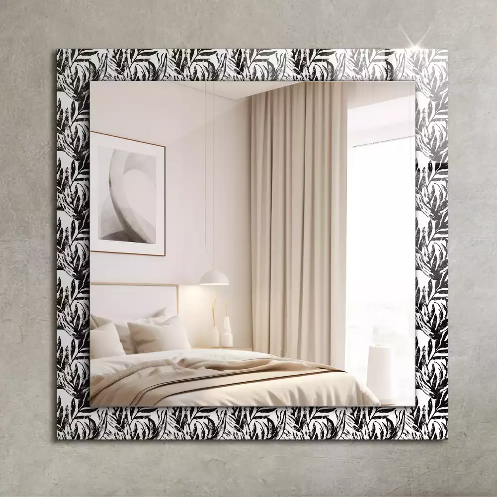 Miroir rectangulaire décoratif feuilles en noir et blanc