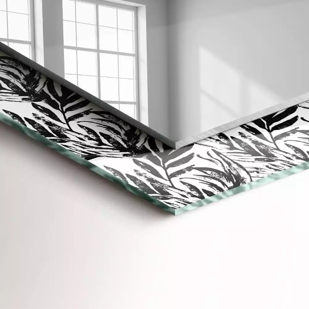 Miroir rectangulaire décoratif feuilles en noir et blanc