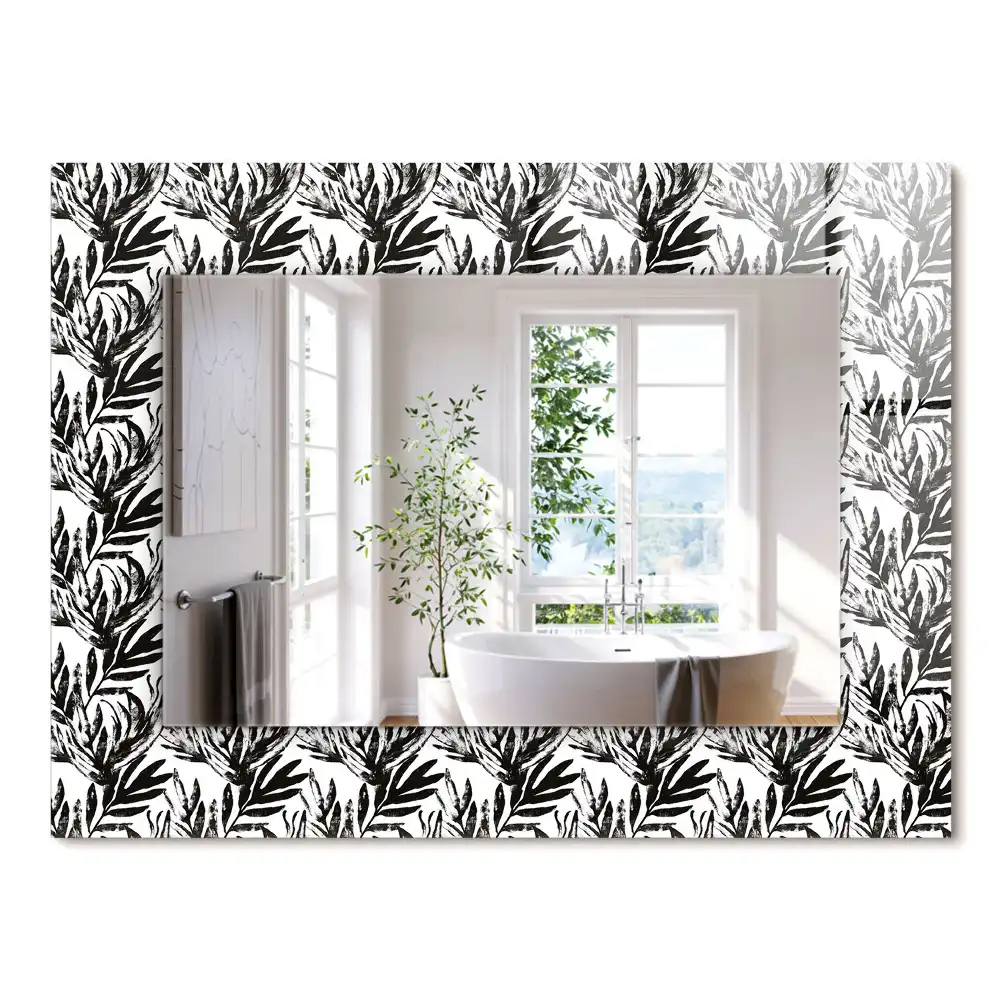 Miroir rectangulaire décoratif feuilles en noir et blanc