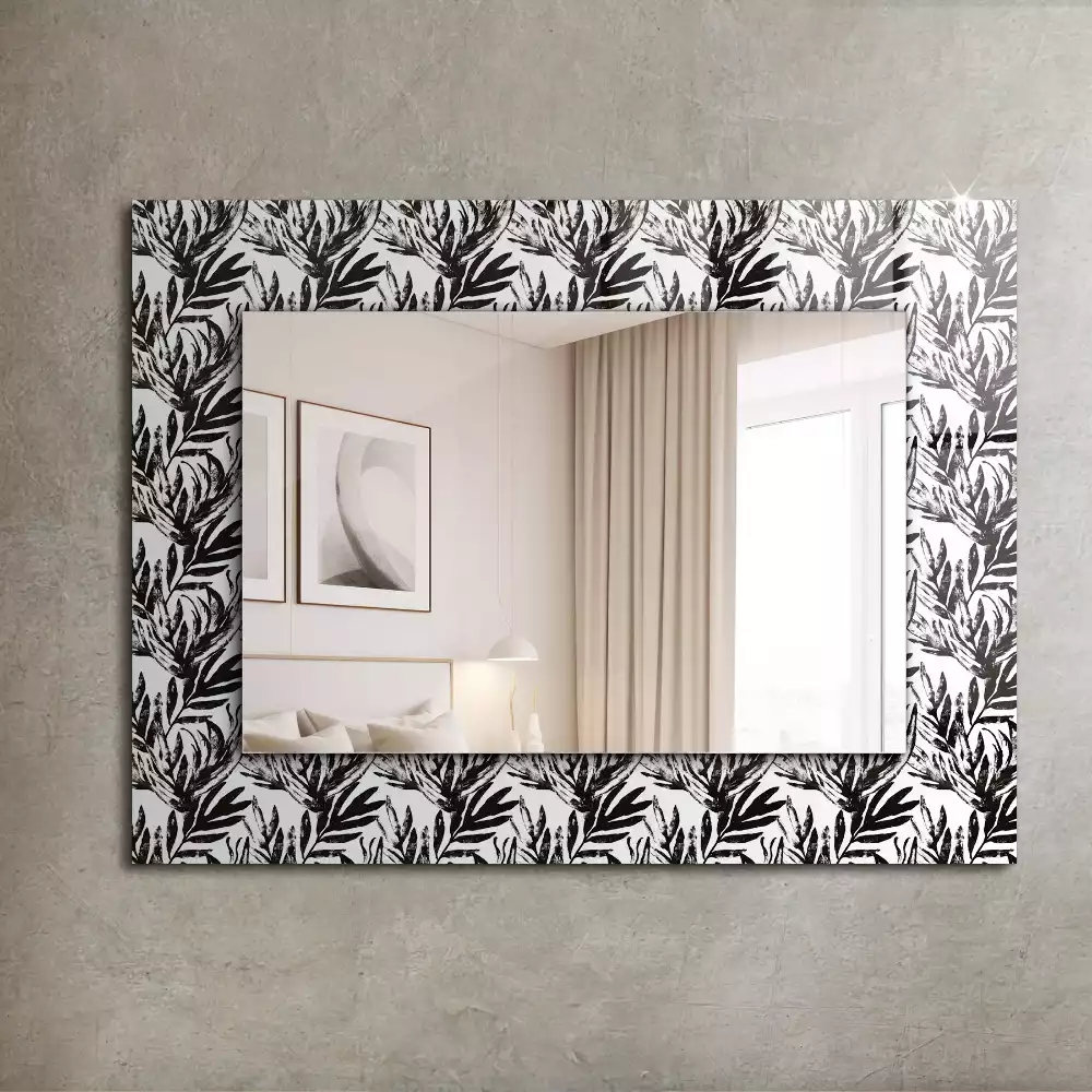 Miroir rectangulaire décoratif feuilles en noir et blanc