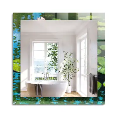 Miroir rectangulaire imprimé nénuphars dans l'étang
