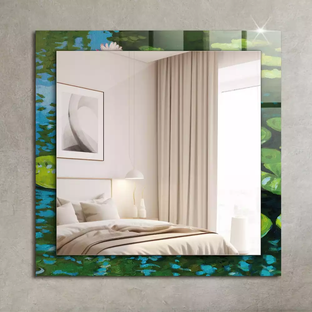 Miroir rectangulaire imprimé nénuphars dans l'étang
