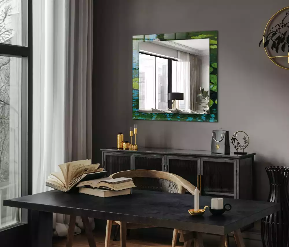Miroir rectangulaire imprimé nénuphars dans l'étang