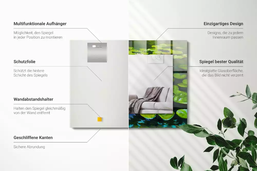 Miroir rectangulaire imprimé nénuphars dans l'étang
