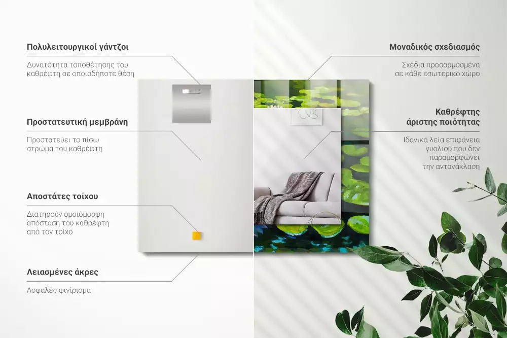 Miroir rectangulaire imprimé nénuphars dans l'étang