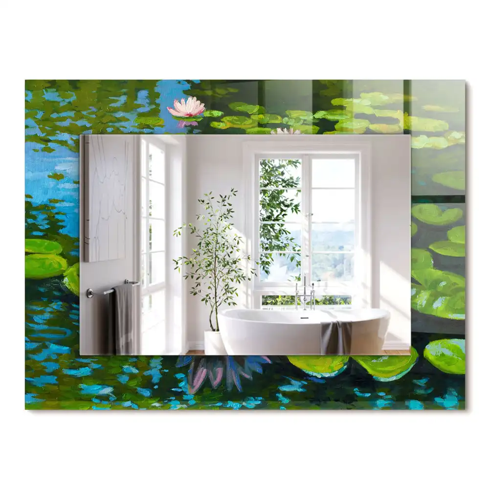 Miroir rectangulaire imprimé nénuphars dans l'étang