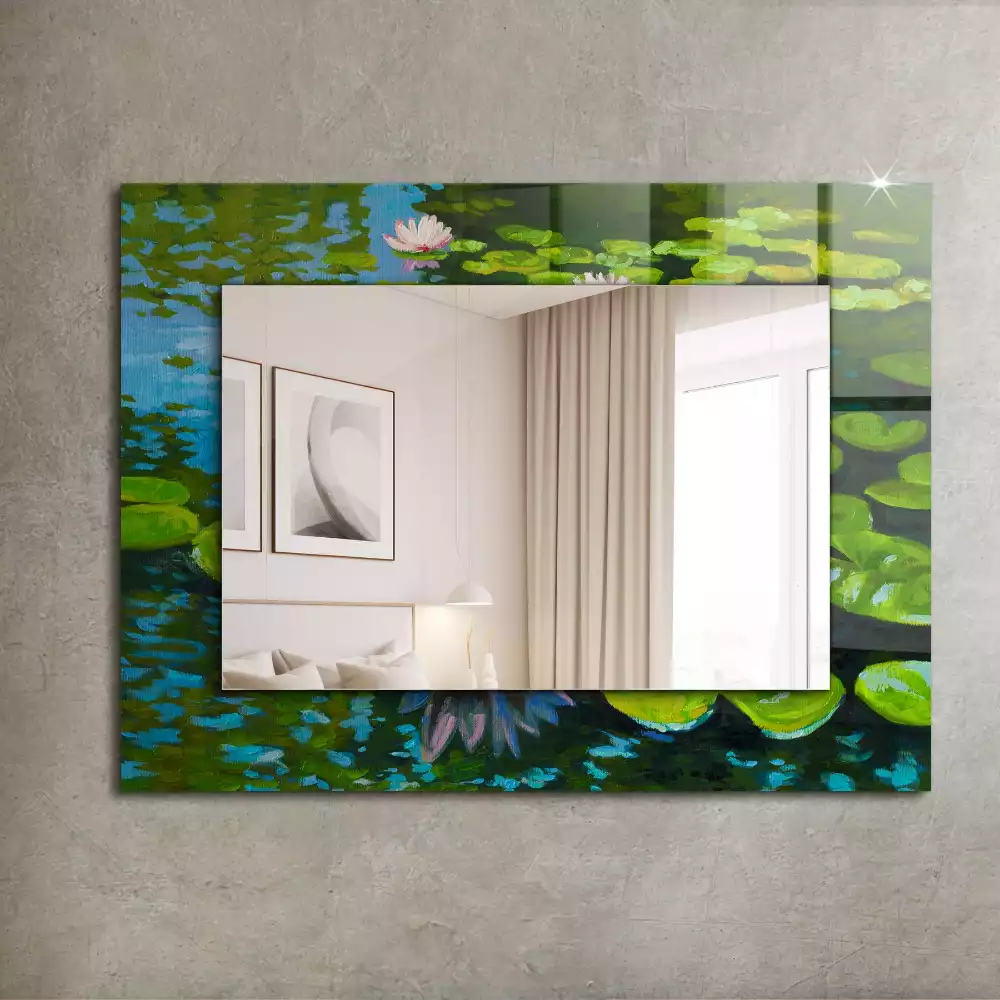 Miroir rectangulaire imprimé nénuphars dans l'étang