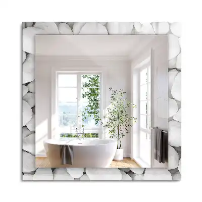 Miroir rectangulaire décoratif imprimé galets lisses blancs
