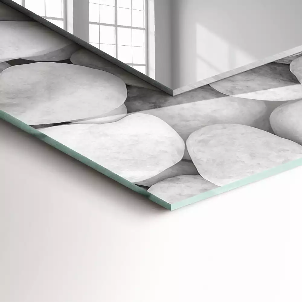 Miroir rectangulaire décoratif imprimé galets lisses blancs