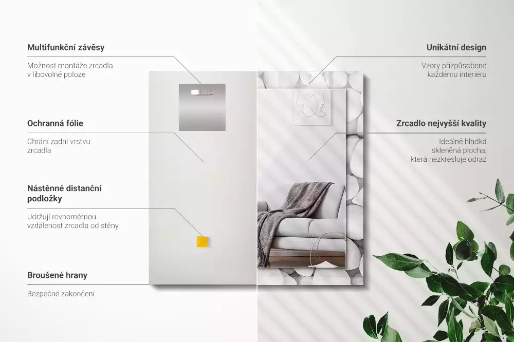 Miroir rectangulaire décoratif imprimé galets lisses blancs