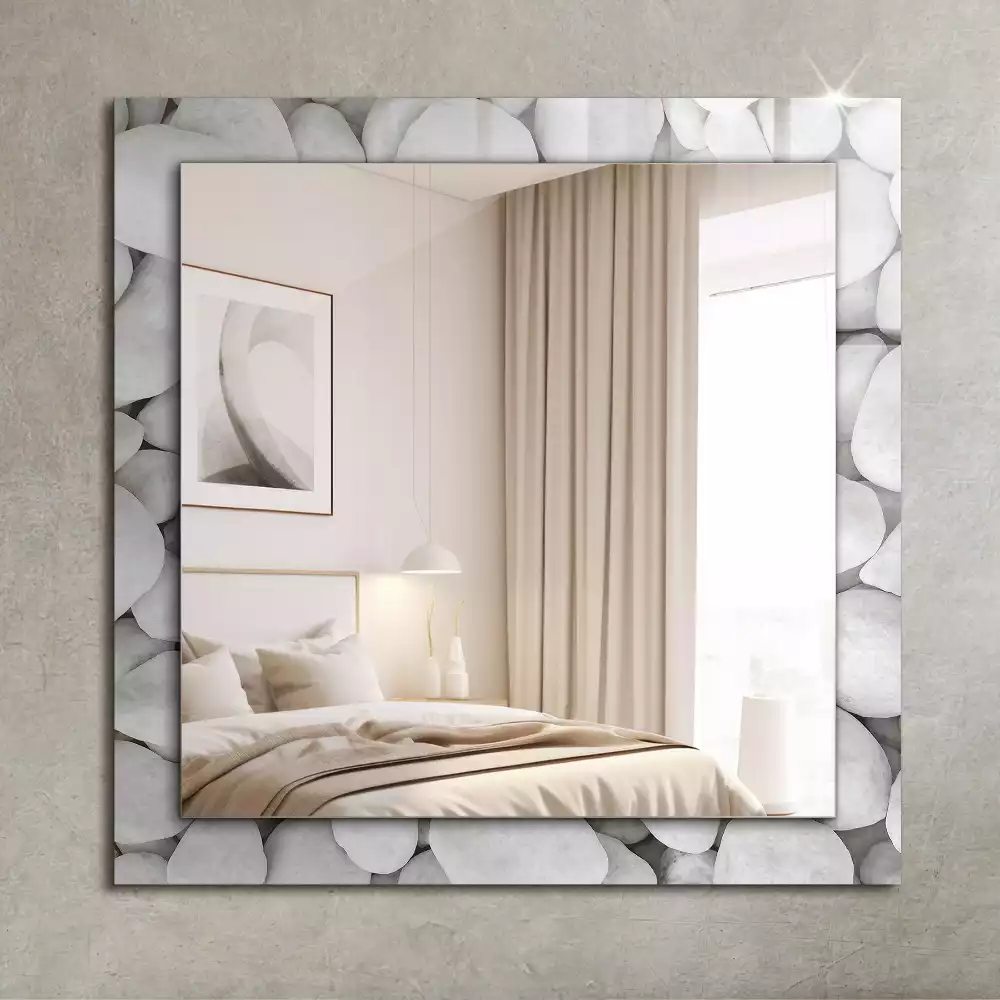 Miroir rectangulaire décoratif imprimé galets lisses blancs