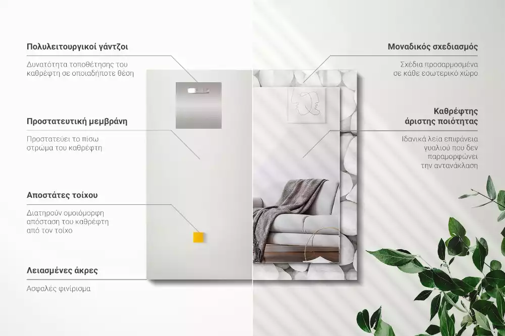 Miroir rectangulaire décoratif imprimé galets lisses blancs