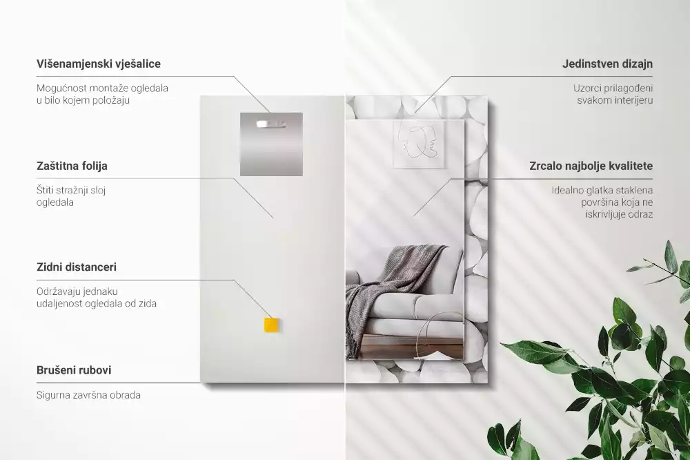 Miroir rectangulaire décoratif imprimé galets lisses blancs