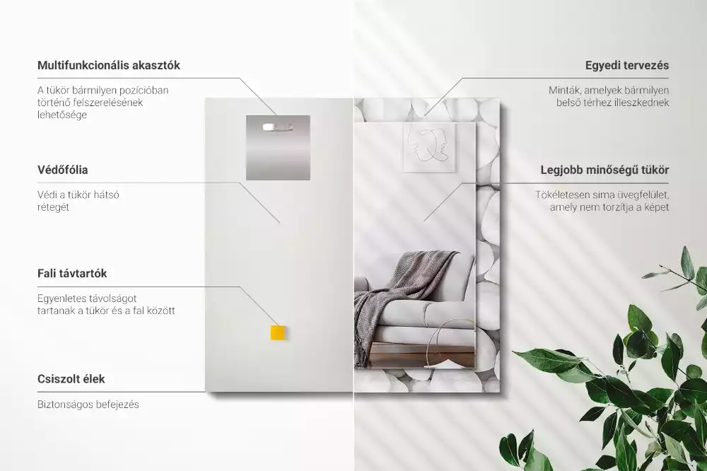 Miroir rectangulaire décoratif imprimé galets lisses blancs