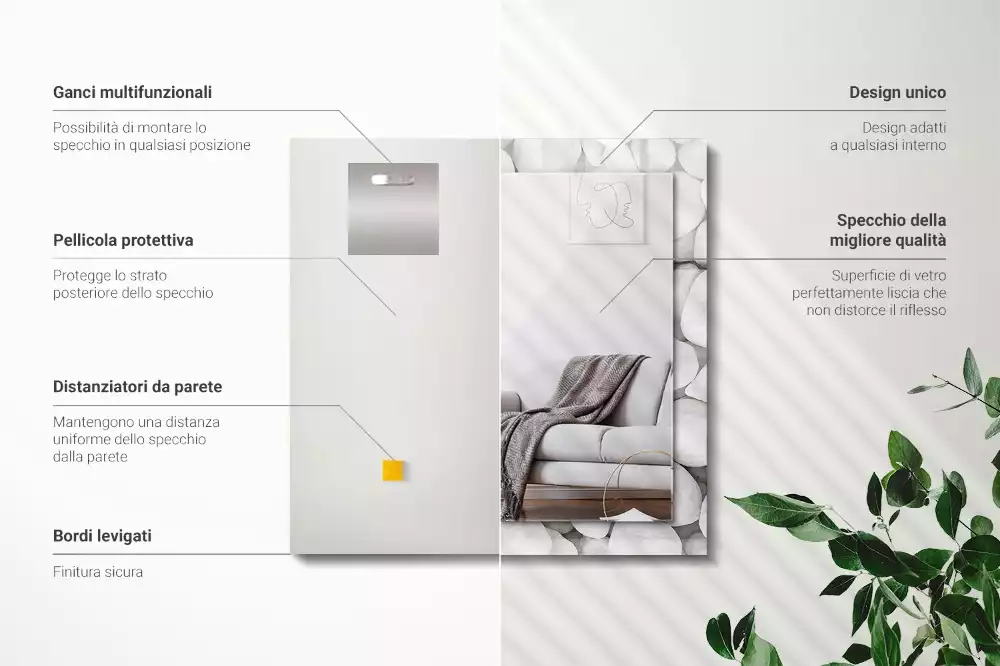 Miroir rectangulaire décoratif imprimé galets lisses blancs
