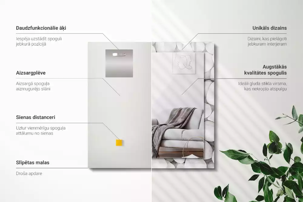 Miroir rectangulaire décoratif imprimé galets lisses blancs