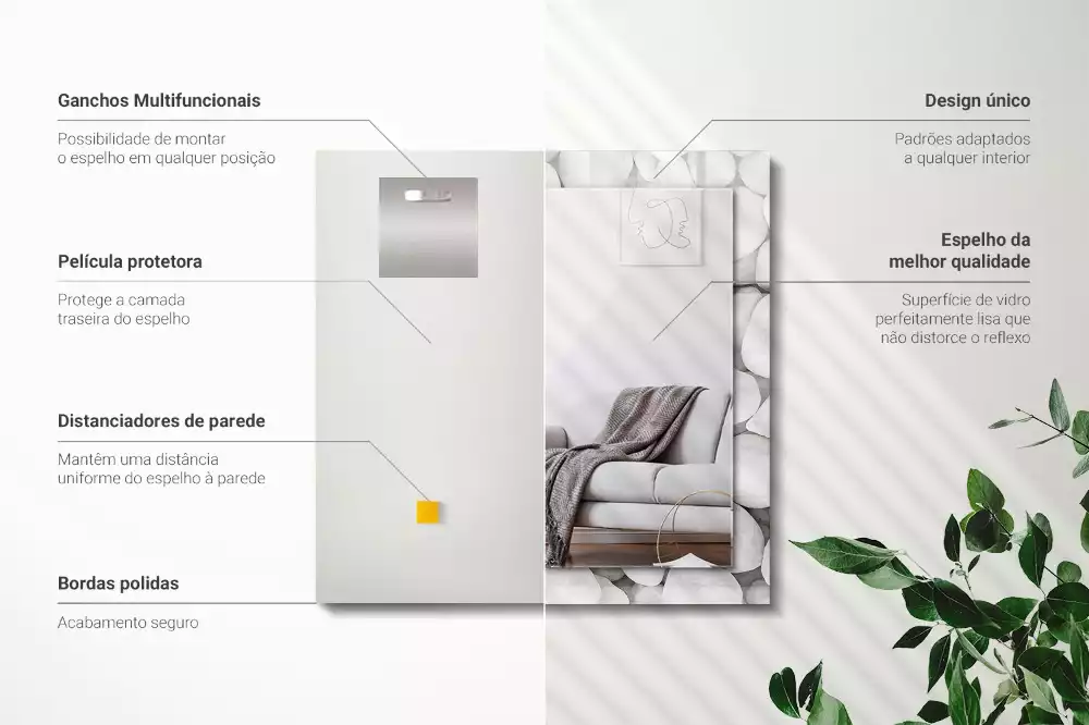Miroir rectangulaire décoratif imprimé galets lisses blancs